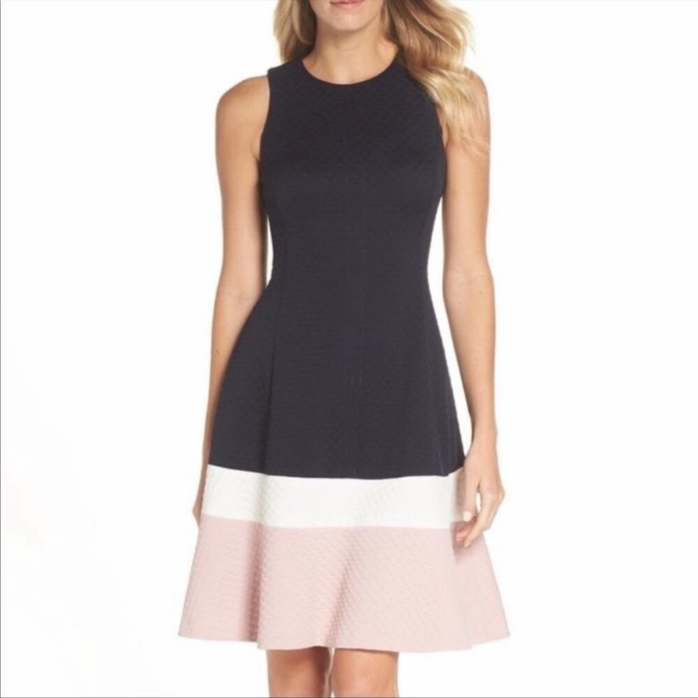 New “Eliza J” Colorblock Textured Knit Dress